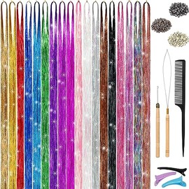 La Bella Kit De Oropel Para El Cabello, 18 Colores 48", Extensiones De Cabello De Oropel De Hadas Resistentes Al Calor Con Herramientas, Accesorios Para El Cabello Para Mujeres Niñas 3600 Hebras(Kit D