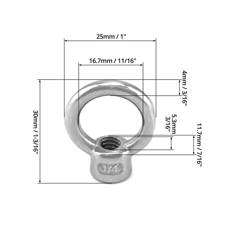 QWORK Lifting Eye Nut, 10 Pack, 1/4" UNC Marine Grade