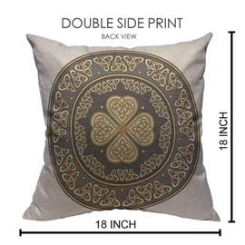 VERSUSWOLF Throw Pillow Covers Silver Shamrock Celtic Shield Decorated with Ancient European Pattern White Clover Cotton Linen Decorative Square Pillowcases Cushion Cover 18 X 18 Inch