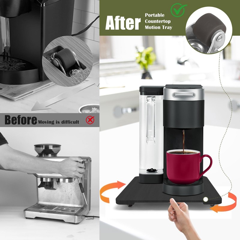 360° Rolling Tray for Coffee Maker, Sliding Tray Countertop Appliance