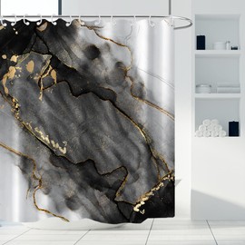 AWERT AWERT Dreamy Ink Art Black Glod Marble Shower Curtain for Bathroom Modern High Definition Printing Waterproof Shower Curtain with Hooks Bathroom Decor 72x84inch
