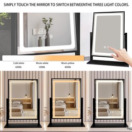 BRIGHTINWD Vanity Mirror with Lights, Hollywood Lighted Makeup Mirror,3 Color Lighting Modes with Detachable 10X Magnification Mirror, Smart Touch Control,360°Rotation, Black