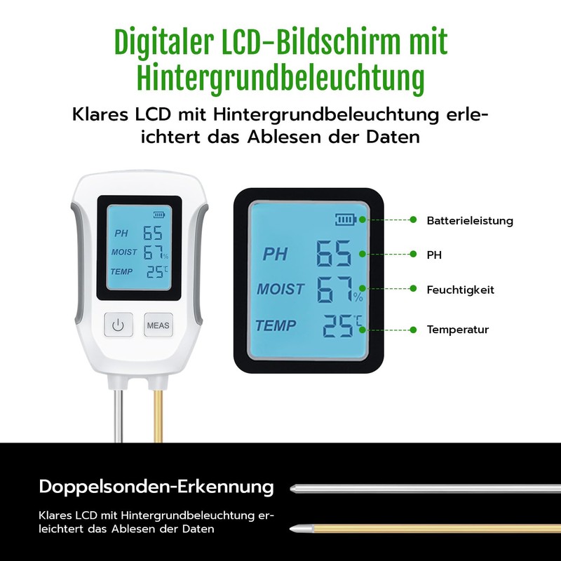 Tolesum 3-in-1 Soil Meter, PH Value Soil Meter, Digital Soil