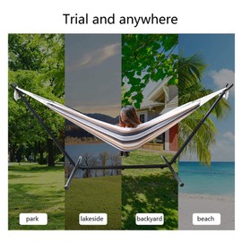 Zeyacaif Double Hammock with 9FT Space Saving Steel Stand Includes Portable Carrying Bag for Indoor Outdoor, 450 lbs Capacity (Desert Moon),Delivery Within 3-8 Days, 102.4x42.1x39.4 Inch