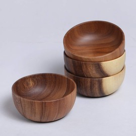 whungfa Acacia Wood Salad Bowls 6.3inches Set of 4 Individual Large Wood Bowl for Fruits Salads and Decoration