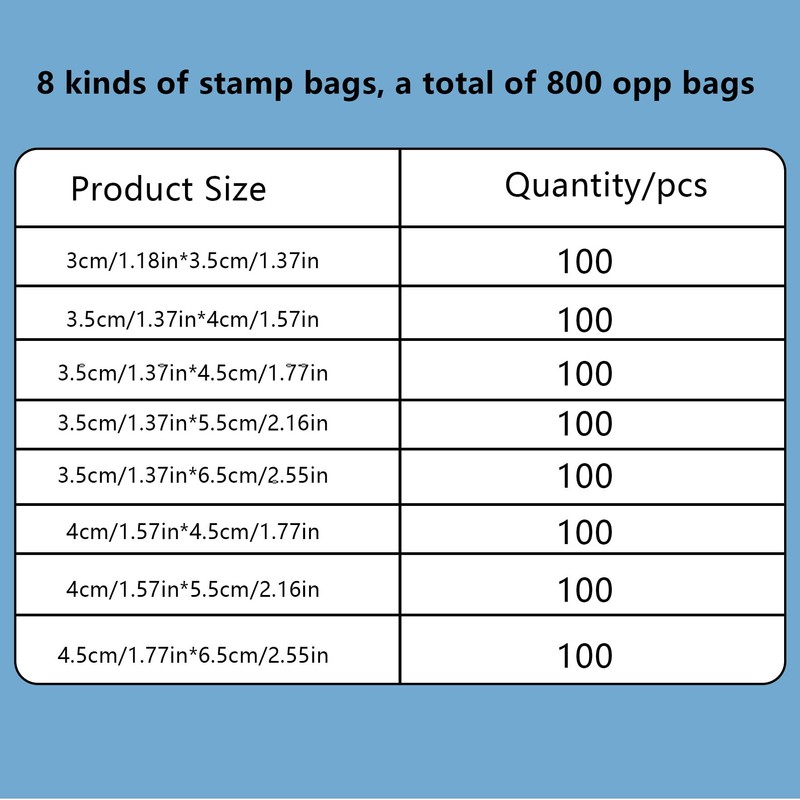 Klmnop OPP Stamp Protection Bags in 8 Models, 100pcs Each,