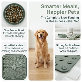 YCT Dog Cat Lick Mat and Slow Feeder Bowl Set, Thickened Food Grade Silicone with Strong Suction Cups, Anxiety Relief Calming Lick Pad for Bathing Grooming Training