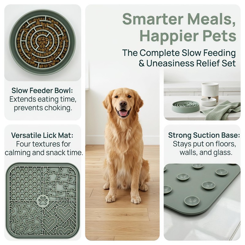YCT Dog Cat Lick Mat and Slow Feeder Bowl Set,
