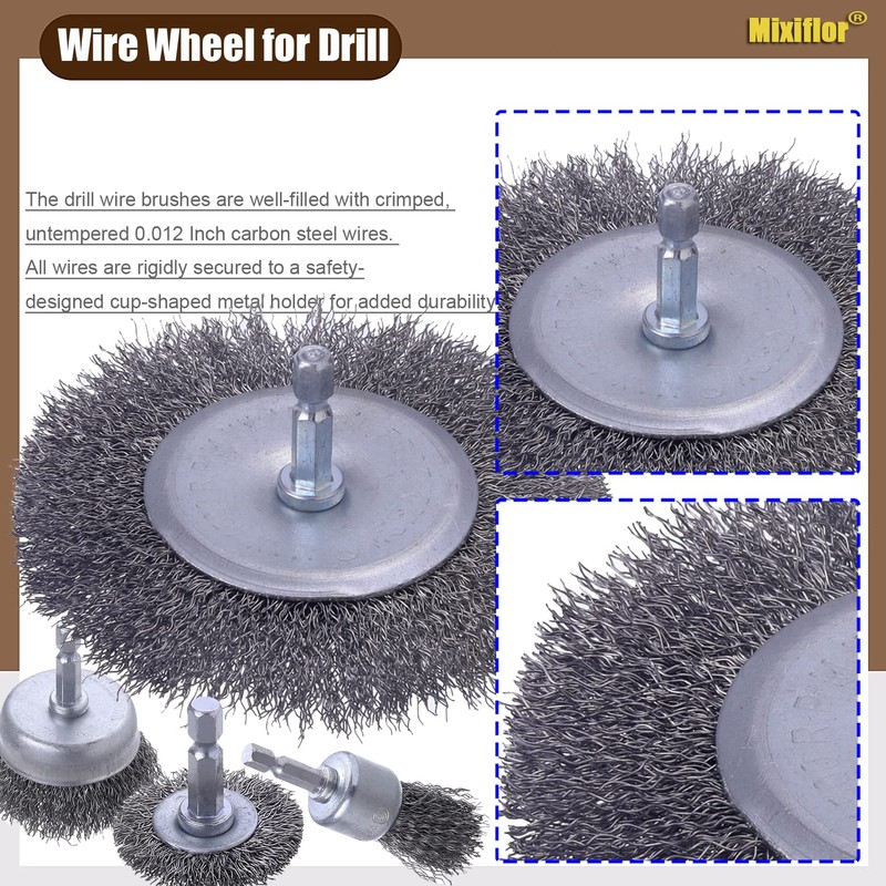 Mixiflor 6 Pcs Wire Brush for Drill Set, Wire Cup
