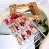 24 Pcs Red Flower Press on Nails Medium Almond Fake