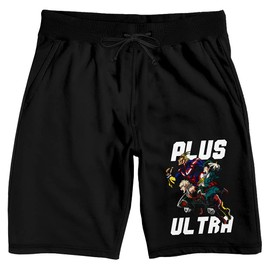My Hero Academia Plus Ultra Mens Black Anime Cartoon Sleep Shorts-M