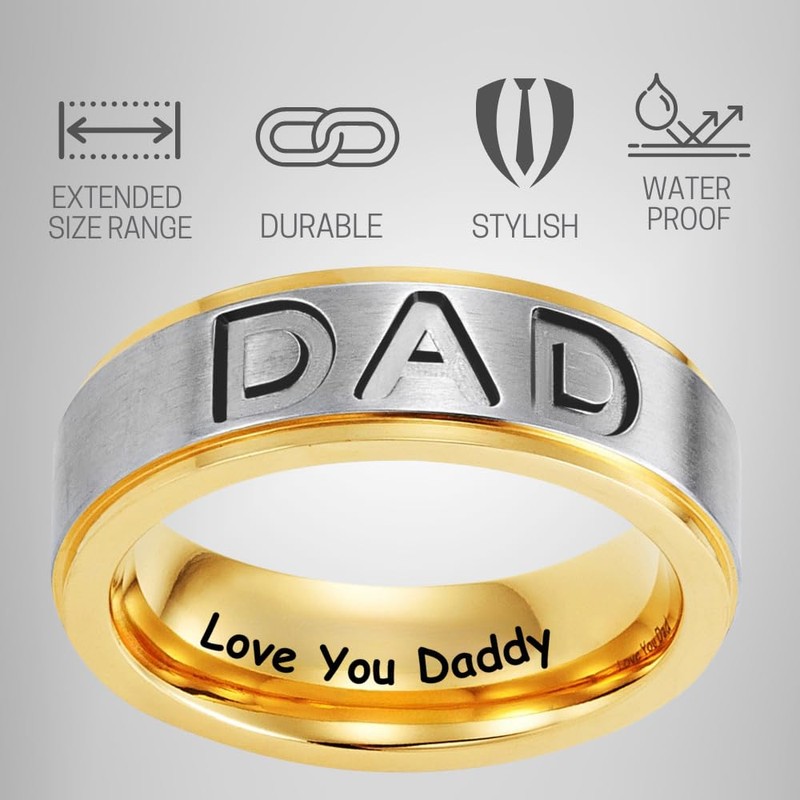 Willis Judd Mens DAD Titanium 8mm Ring Engraved Love You