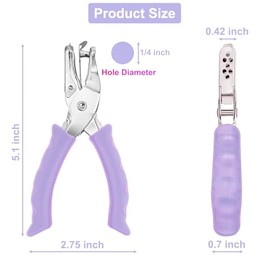 Single Hole Punch Paper Hole Puncher for Crafts, Hole Punch for Kids and Adults, Hole Punchs with Purple Soft Grip Handle, Handheld Circle Punch for Paper Crafts in Home, Office, Classroom, 2 Pack