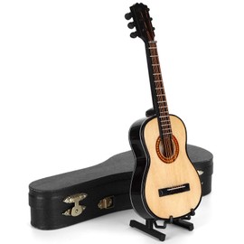 Classic Guitar Model, Miniature Wooden Miniature Guitar Musical Instrument Ornaments with Stand/Guitar Case, for Dollhouse Model Birthday Gift Home Decoration (8 x 2.4 x 1.8 inches)