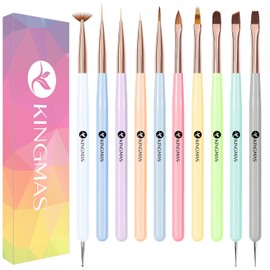 KINGMAS 10Pcs Nail Art Brushes, Nail Gel Polish Painting Brush Drawing Pen, Nail Liner Brush and Nail Dotting Pen for Gel Polish DIY Manicure Salon at Home