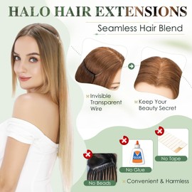 Elailite Invisible Wire Hair Extensions Real Human Hair Highlighted Clip In One Piece Secret Wire Extension Band Straight Thick - #12/613 Golden Brown Mix Bleach Blonde - 18 Inch (80 g)