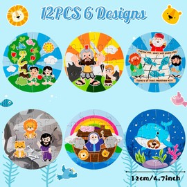 Haooryx Bible Story Jigsaw Puzzles - 12 Pcs Noah's Ark & Jonah and The Whale Cute Religious Cartoon Bible Story Challenging Jigsaw Puzzle for Kids Learning Educational Toys Family Activity Game Nights