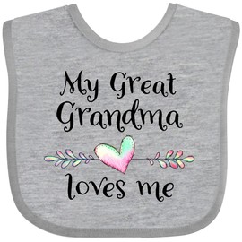 inktastic My Great Grandma Loves Me- Heart Great Grandchild Baby Bib Heather Grey 37614