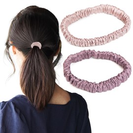 HGM-006 Hair Elastic Silk 100% Silk [Pink & Dark Lavender] Thin Hair Elastic Non-Tracing Small Adult Cute [2 Pieces]