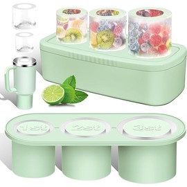 Generic Ice Cube Tray Set for 30 Oz Tumblers, Makes 3 Cylinder Ice Cubes per Tray, Silicone with Lids and Bins, large, Green