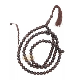 Handcrafted Tamarind Wood Tasbih - 12 mm Beads 99-ct Dark Brown Tassels Misbaha