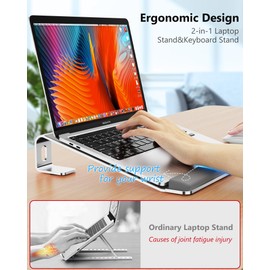 LOXP Laptop Stand for Desk,Laptop Stand with Wrist Support,Aluminum MacBook Stand,Ergonomic Detachable Laptop Riser,Laptop Stand with Wrist Pad,Fits 10-17"MacBook Pro/HP/Dell/Lenovo All Laptops,Silver