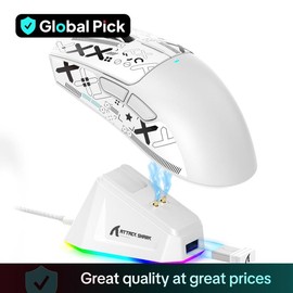 ATTACK SHARK X11 Wireless Gaming Computer Mouse, Rechargeable RGB Lighting Wireless Mouse with Charging Base, Optical Sensor Mouse, Boyfriend Gift, Gaming Accessories, Office Accessories:_White & Black_3 Modes