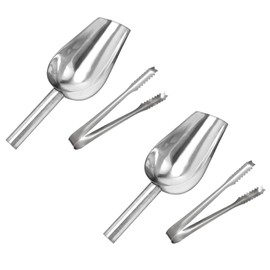 2 Pieces Stainless Steel Ice Scoop and Ice Cube Tongs Small Weighing Scoop Ice Tongs Set for Kitchen Bar Buffet Bag Shovel for Crushed Ice Cubes Flour Buffet Grains Versatile & Dishwasher Safe