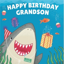 Hunts England - Grandson Cute Shark Birthday Card - Happy Birthday - Grandson - Childrens - Kids Birthday Card - Ocean Collection - Fun Card