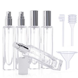 seafulee 15ml(1/2oz) Glass Perfume Bottles with Slivery Aluminum Spray, Refillable Travel-Size Set of 5, Portable Reusable Atomizer for Essential Oils, Fragrances, DIY Blends (Slivery cap)