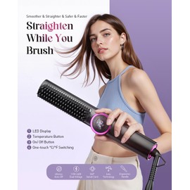 JolinKoin - Cepillo alisador de cabello para mujer: cepillo de alisado y rizado iónico negativo 3 en 1, peine caliente de cerámica con 16 temperaturas para peinar el cabello