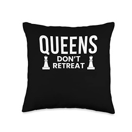 Board Game Designs Strategy Hobby Chess Queens Dont Retreat Chess Player Throw Pillow, 16x16, Multicolor