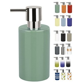 Spirella Liquid Soap Dispenser, Stoneware, Green, 7 x 7 x 16 cm