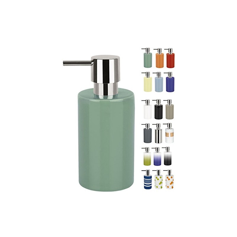 Spirella Liquid Soap Dispenser, Stoneware, Green, 7 x 7 x