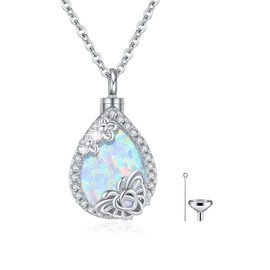 JFASHOP Urn Necklace for Ashes 925 Sterling Silver Opal Chain Memorial Cremation for Women Locket Pendant Ash Keepsake Gift, Sterling Silver, Moonstone
