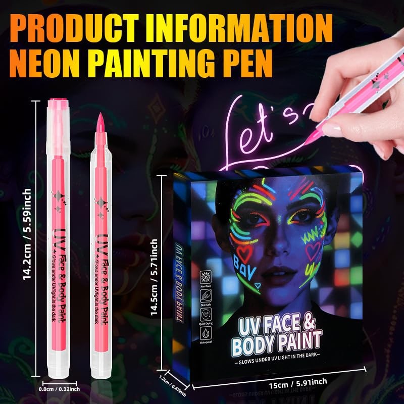 12 PCS Glow Face Body Paint, UV Neon Face Painting