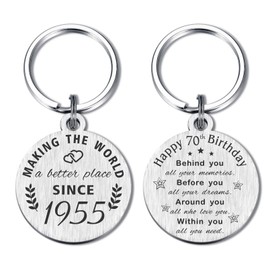 ABBNT 70th Birthday Gifts for Women Men, Born in 1955 Gifts, 70 Year Old Birthday Keychain, 1955 Birthday Decorations