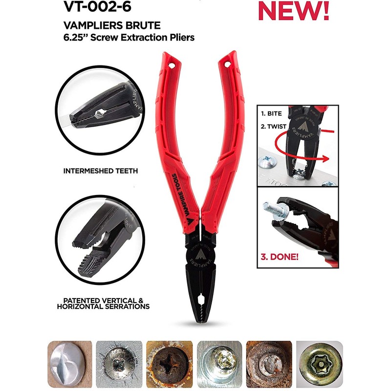VAMPLIERS BRUTE 6.25" Screw Extractor Pliers + Tool Pouch. Made