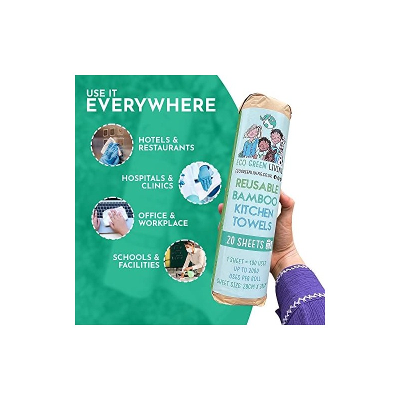 Reusable Paper Bamboo Towels for Kitchen, Up to 100 Uses