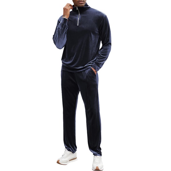 LecGee 2 Piece Men's Long Sleeve Velvet Tracksuits Set Elastic