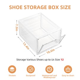 Uni HIMO Drop Front Shoe Box with Clear Door,10 pack Plastic Shoe Boxes Stackable,Thicken & Sturdy Organizer Containers For Sneakers,Fit up to US Size 12(13.4”x 10.6”x 7.5”) (White Clear, 10 Pack)