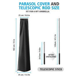 Maxesla 420D Cantilever Parasol Cover with Rod, Parasol Covers Waterproof Windproof with Zip,Garden Umbrella Cover Heavy Duty Rip Proof and Snow Safe Oxford Fabric, 265cm(50x70x40cm) for 2-4m Umbrella
