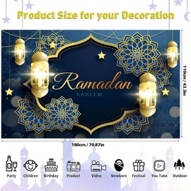KUBDPQOR Mubarak Decoration Banner, Ramadan Mubarak Decoration, Mubarak Decoration, Muslim Decoration, Ramadan Decoration for Home, Muslim Ramadan Eid Al Fitr Party Accessories, 180 x 110 cm