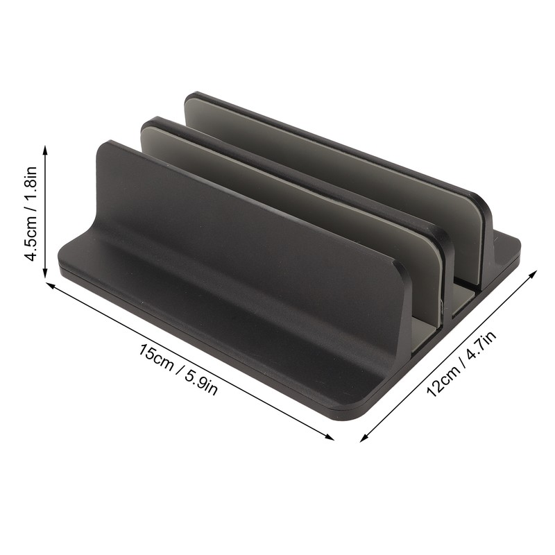 Vertical Laptop Stand Aluminum Alloy Double Dock Black Multifunctional Cooling