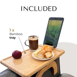 JS Gourmet Bamboo Sofa Armrest Table with 360° Rotatable Mobile Holder, Adjustable Couch Tray Perfect for Eating, Drinks, Snacks and Remote Control