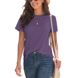 KevaMolly Basic ‌Violet T Shirts for Women UPF 50+ Short Sleeve Casual Solid Summer Tops Trendy Solid Loose Fit Tshirt M
