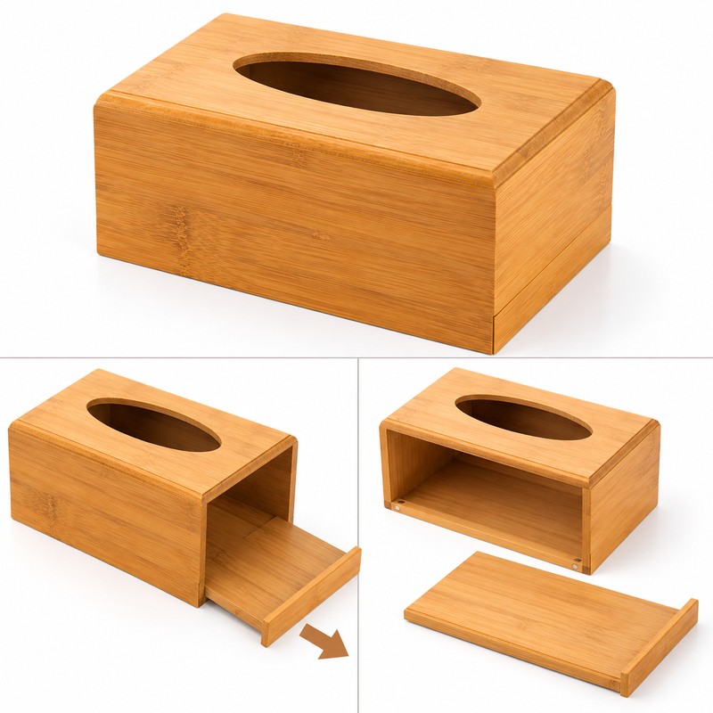 Bamboo Tissue Box Holder for Home and Office – Natural