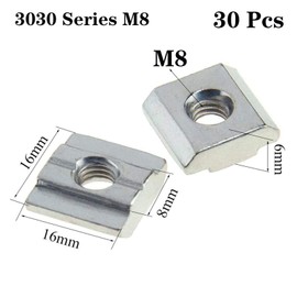 30pcs 3030 Series Sliding T Nuts Metric M8 Thread Slide in Hammer Head T-Nut for Standard 8mm T-Slot Aluminum Extrusion Profile （3030 Series M8）