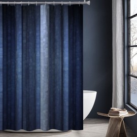 Gibelle Navy Blue Shower Curtain, Abstract Modern Navy Blue Bathroom Decor Accessories, Cool Glass Texture Ombre Fabric Shower Curtain Set with Hooks, 72 x 72