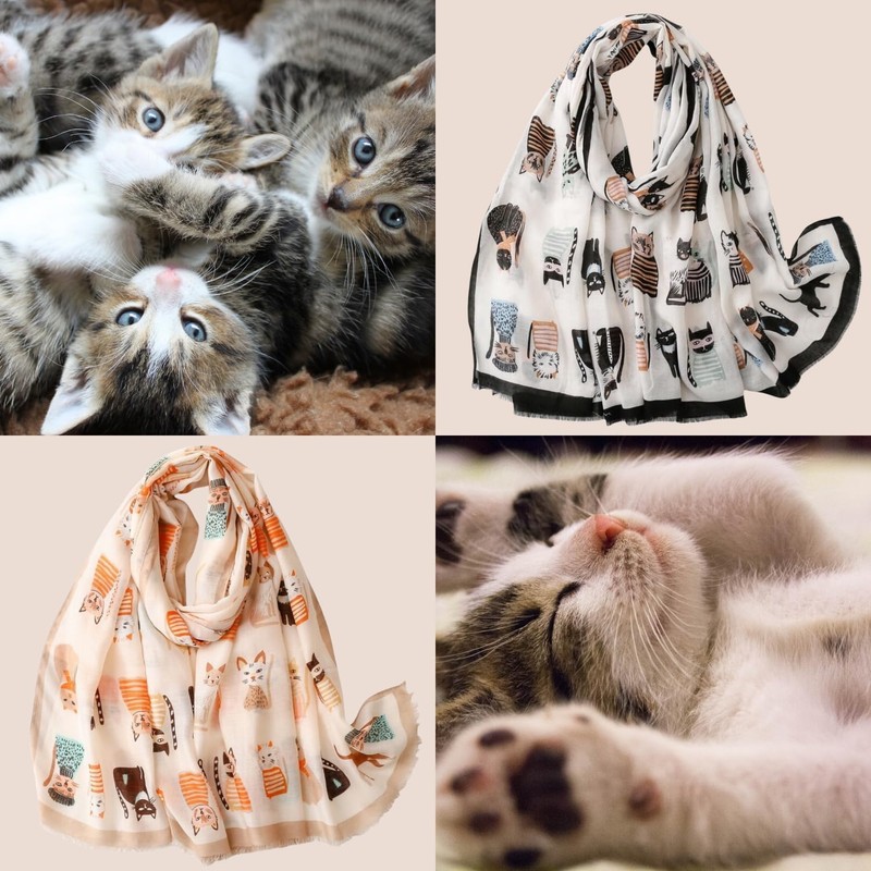 kinaviola Women's Scarf, Large Stole, Shawl, Cat, Cat, Scarf, Haori,
